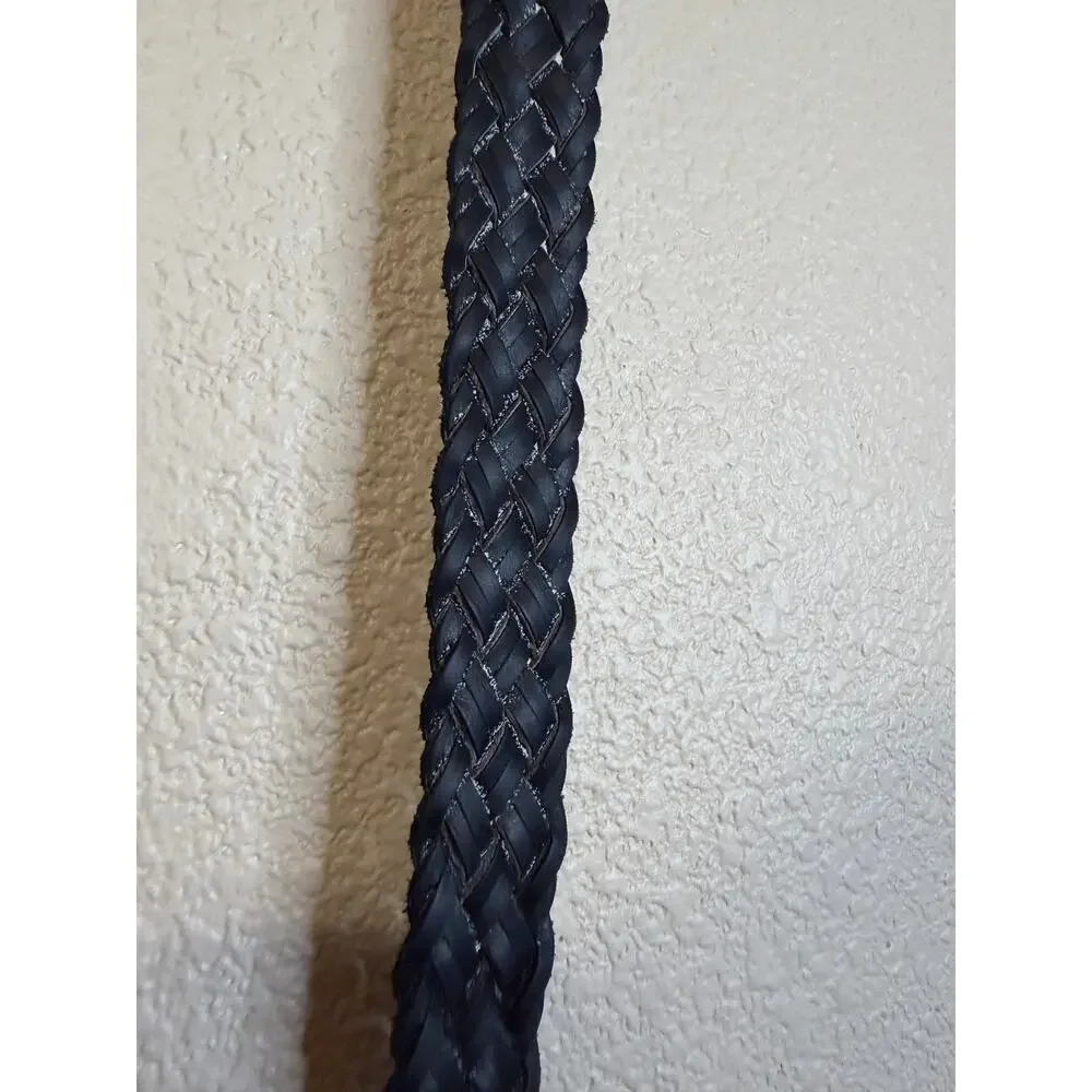 Boho Y2K Black Leather Braided Brass Buckle Belt